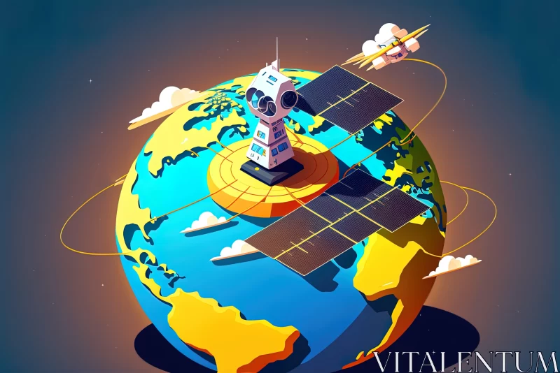 Colorful Isometric Illustration of Satellite Over Planet