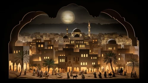 Moonlit Egyptian City Scene: A Theatrical Cardboard Installation