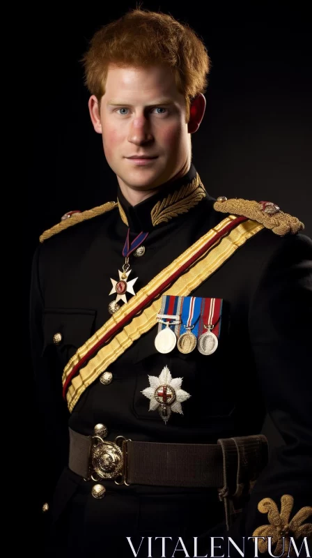 Prince Harry in Military Uniform: A Study in Opulence and Chiaroscuro AI Image