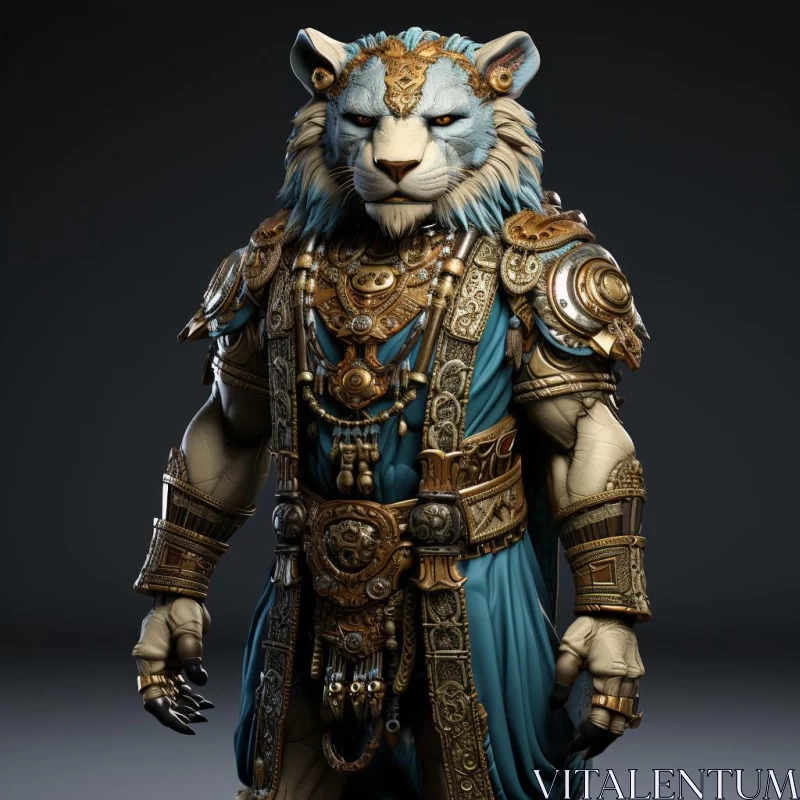 AI ART Regal Blue Lion in Armor - A Fantasy Masterpiece