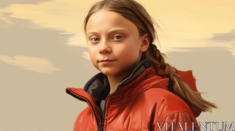 Acrylic Painting of Girl in Red Jacket AI Image