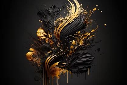 Black & Gold Abstract Digital Art with Exotic Birds