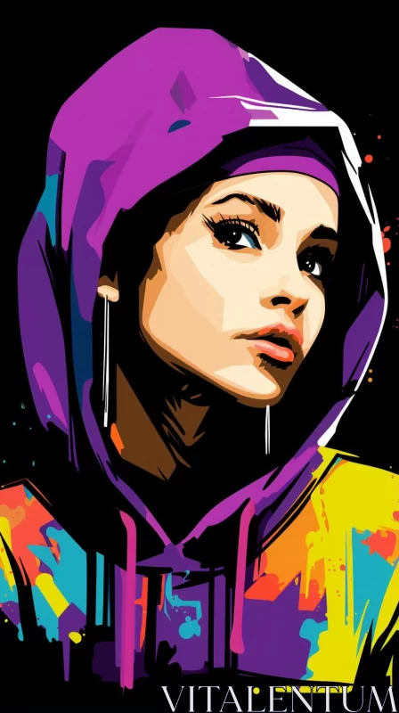 Contemporary Fashion Illustration - Stylized Girl in Colorful Hoodie AI Image
