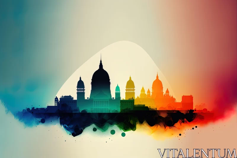Minimalist Watercolor Illustration of London Skyline AI Image