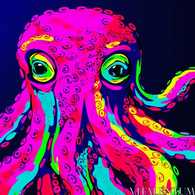 Neon Colored Octopus in Pop Art Style AI Image