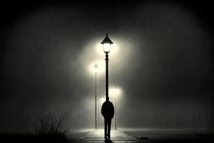 Surreal Monochromatic Portraiture: Man in Misty Night AI Image