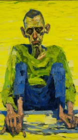 Fauvist Portraiture of a Seated Man in Yellow Shirt AI Image