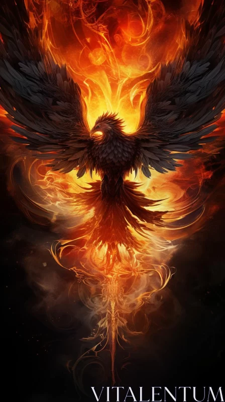 Fire and Flame Phoenix: A Dark Fantasy Illustration AI Image
