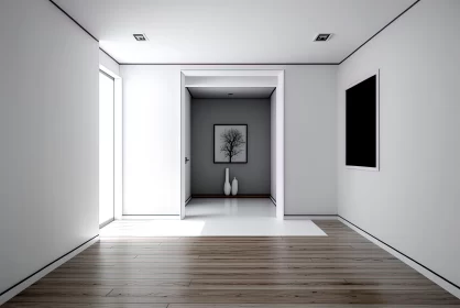 Minimalist Monochrome Hallway - Modern Interior Design Artwork AI Image