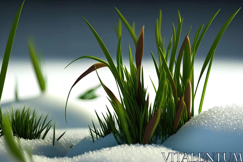 Nature's Resilience: Grass Emerging from Snow AI Image