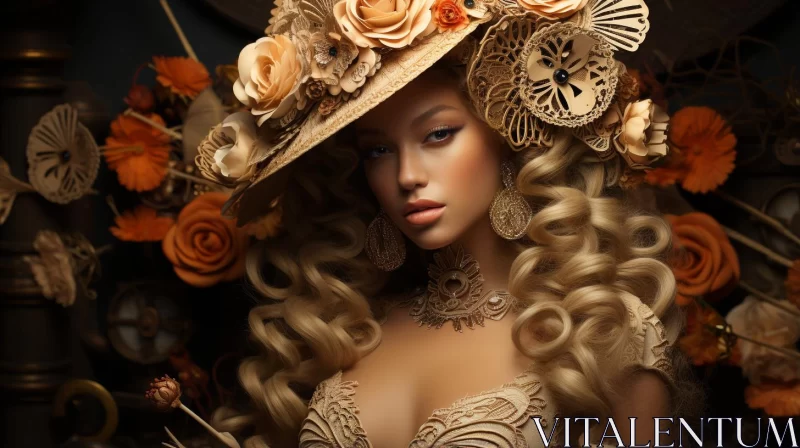 Blonde Beauty in Floral Hat: A Harlem Renaissance Inspiration AI Image