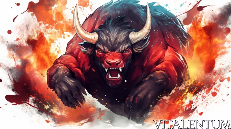Fiery Bull Illustration: A Fusion of Anger and Power AI Image