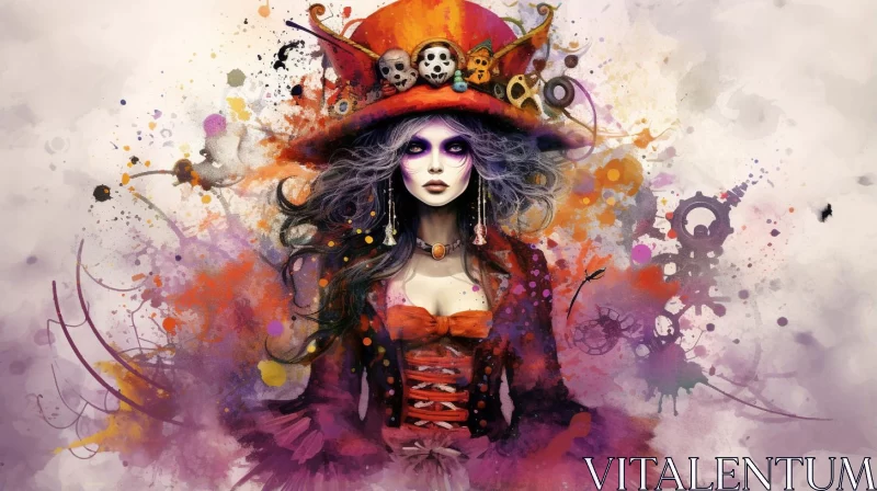 AI ART Surreal Halloween Themed Artwork of a Woman in Colorful Costume