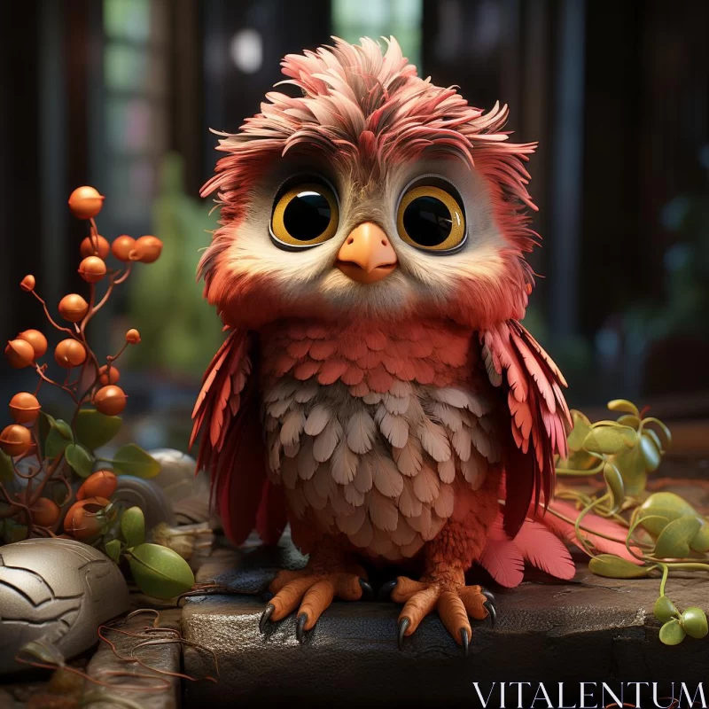 Animated Pink Owl in Urban Fairy Tale - Miniaturecore Art AI Image