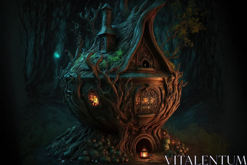 Fantastical Forest House - An Intricate Dark Artwork AI Image