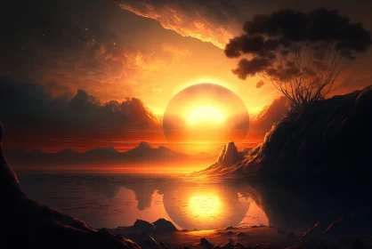 Fantastical Sunset Landscape Art AI Image