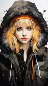 Girl in Black Jacket: A Fusion of Digital Painting and Realistic Figures AI Image