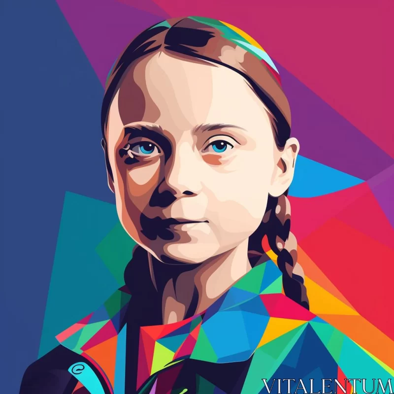 AI ART Polychromatic Portrait of a Young Girl - A Fusion of Realism and Childlike Illustrations