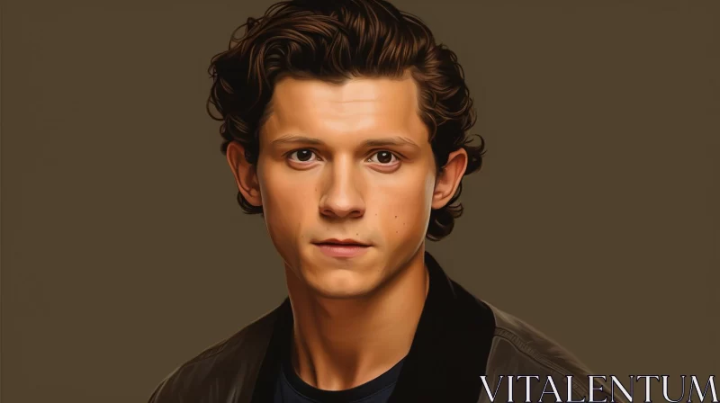 Realistic, Detailed  Tom Holland Portrait in Light Pink and Dark Amber AI Image
