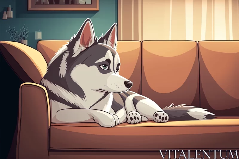 Cartoon Husky Dog on Couch - Anime Style AI Image