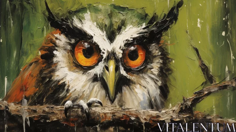 Expressive Oil Painting of Owl in Nature AI Image