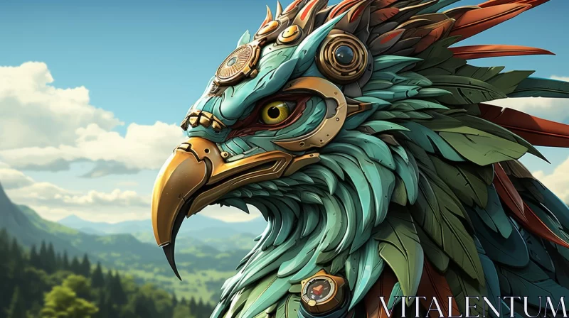 Exquisite Bird Illustration in Bronzepunk and Aztec Style AI Image