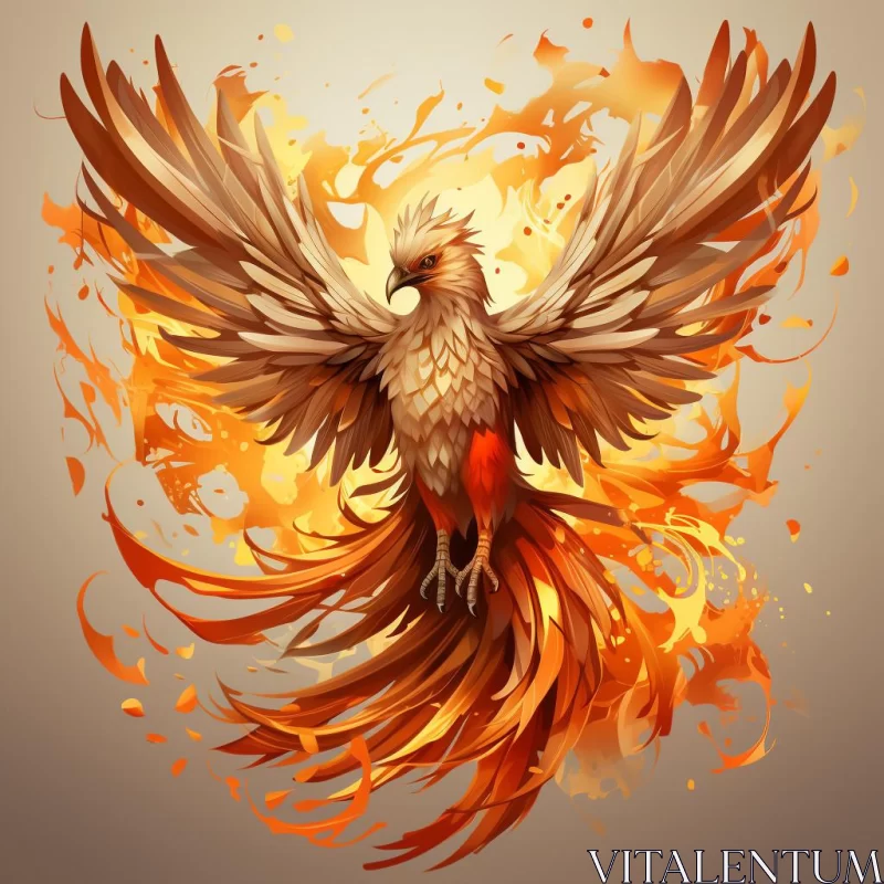 Firebird Illustration in Warm Gold and Brown Tones AI Image