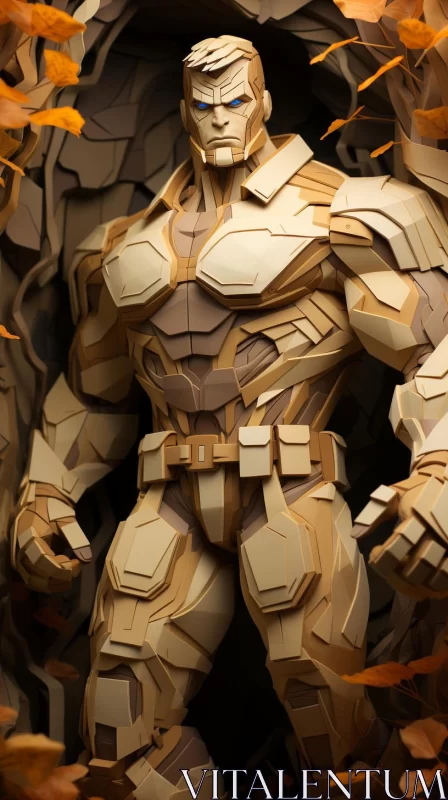 AI ART Golden Paper Sculpture of Comic Book Hero in Cave