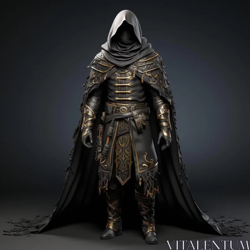 Mysteriously Textured Black Knight - Dark Gold Armor AI Image