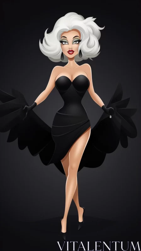 AI ART Noir-themed Illustration of a Winged Woman in Pin-up Style