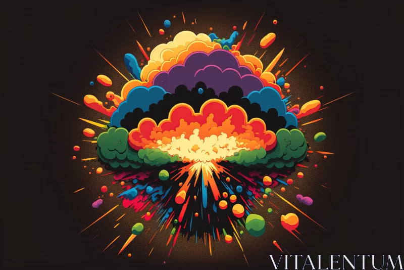 Colorful Nuclear Explosion Illustration in Cartoonish Style AI Image