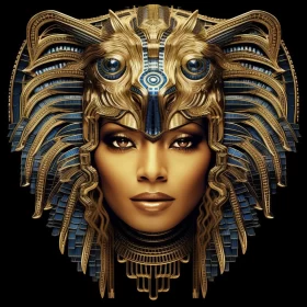 Egyptian Goddess Portrait in Dark Gold and Navy AI Image
