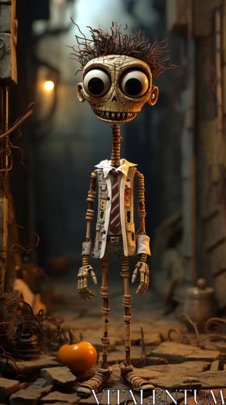 Fantasy Steampunk Skeleton in Old Street AI Image