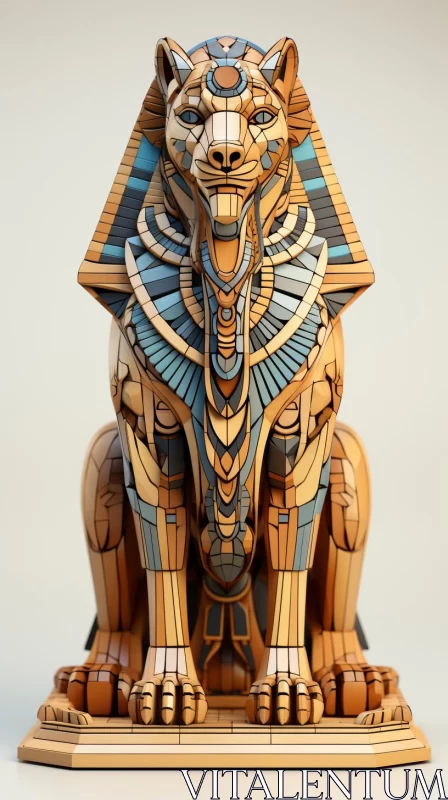 Intricate Wooden Statue of an Ancient Egyptian Pharaoh AI Image