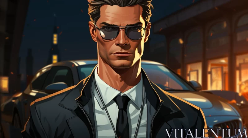 Stylish Man in Sunglasses: A 2D Game Art Style Portrait AI Image