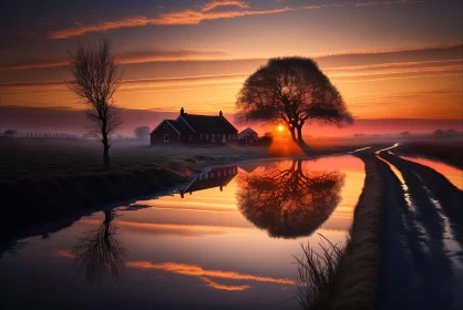 Tranquil Sunrise in Poland - A Celebration of Rural Life AI Image