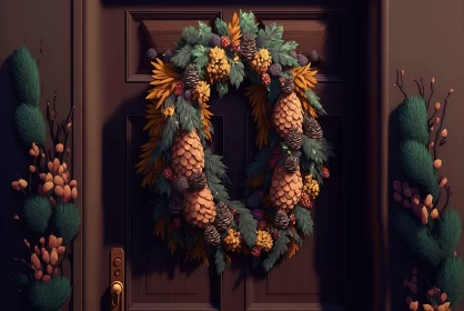 Animated Pine Cone Wreath in Unreal Engine - Cabincore Aesthetic AI Image