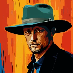 Colorful Pop Art Portrait of a Man in a Hat AI Image