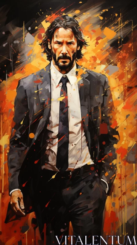 Explosive Poster Art of a Man in Suit with Beard AI Image