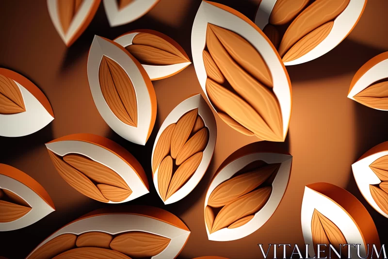 3D Almond Leaf Composition - A Close-up Artistic Exploration AI Image