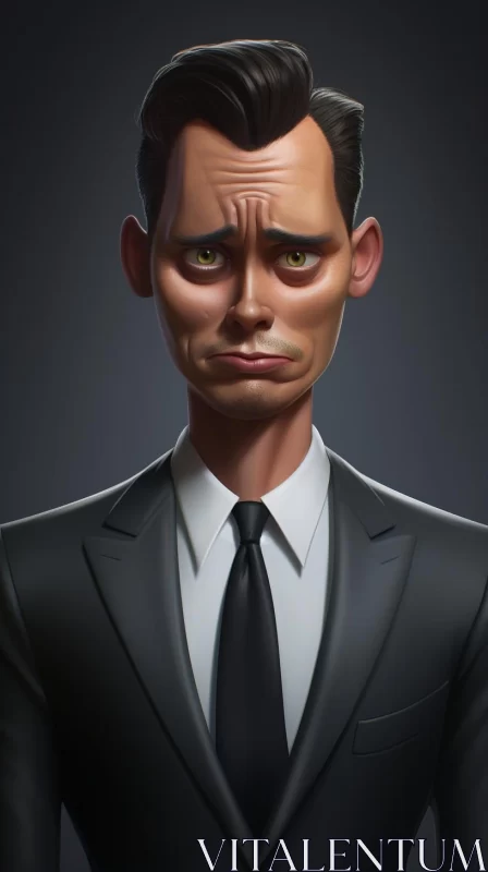Cartoon Man in Suit - Study of Worried Expression and Surrealism AI Image