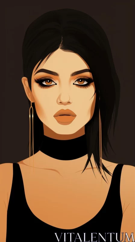 AI ART Neo-Pop Fashion Illustration: Woman in Gold Earrings