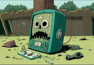 Anime-Inspired Zombiecore Art: Decaying Gadgets and Suburban Ennui AI Image