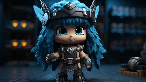 Blue-haired Toy Figure in Dragoncore Style AI Image