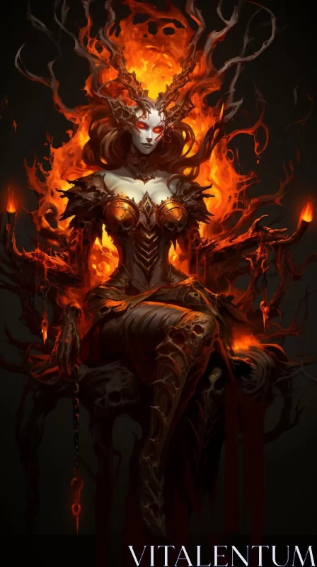 Fiery Chibi Lady on Throne: A Macabre Yet Intriguing Artwork AI Image