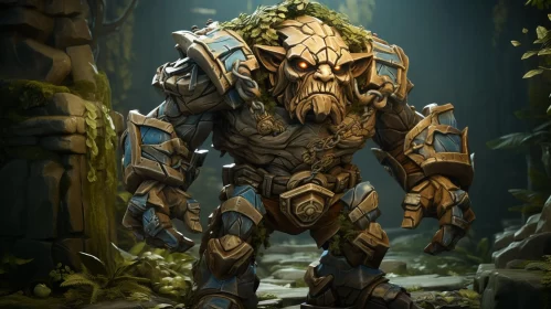 Legendary Warcraft Boss in Lush Forest Setting
