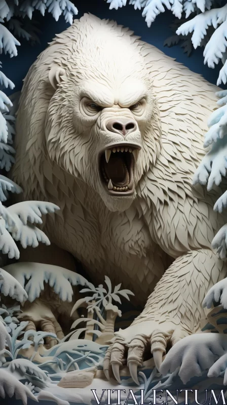 AI ART Mysterious Snow Bear in Forest - Realistic Art Rendering
