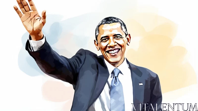 AI ART Charming Watercolor Illustration of Barack Obama Waving