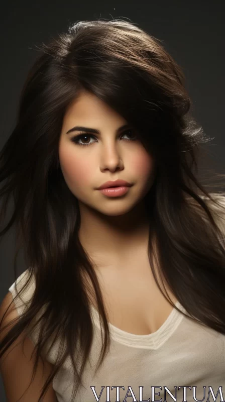 Grandiose Portrait of Selena Gomez in Amber and Brown AI Image
