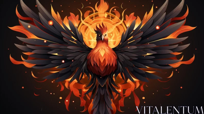 Phoenix Art Illustration - Firebird in Dark Amber Tones AI Image